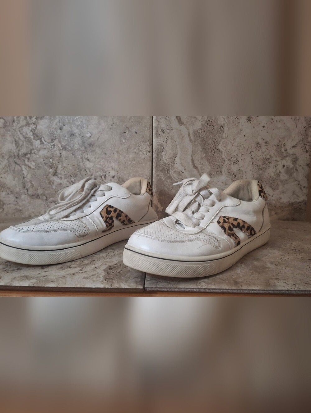 Women MIA White Sneakers with Leopard Accent